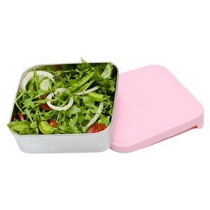 Stainless steel container with pink silicone lid