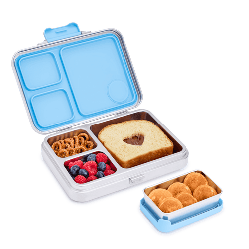 Stainless steel bento box with 3 no-mixing compartments