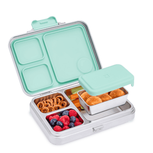 Stainless steel bento box with 3 no-mixing compartments