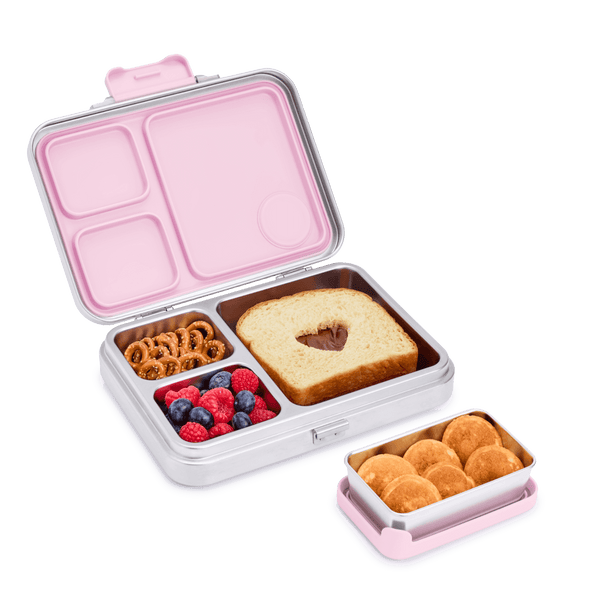 Stainless steel bento box with 3 no-mixing compartments
