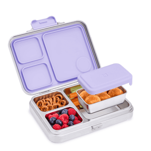 Stainless steel bento box with 3 no-mixing compartments