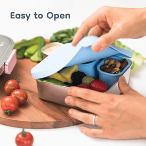 Easy to open design stainless steel container with blue silicone lid